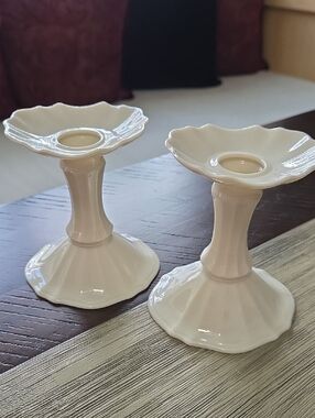 Lenox Cream Porcelain Candle Holders Set Of 2 with Gold Mark